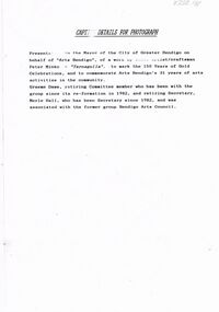 Document - MERLE HALL COLLECTION: CAPTION DETAILS FOR PHOTO OF PETER MINKO ARTWORK