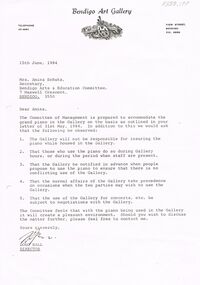 Document - MERLE HALL COLLECTION: LETTER TO SEC. BENDIGO ARTS & EDUCATION COMMITTEE 1984