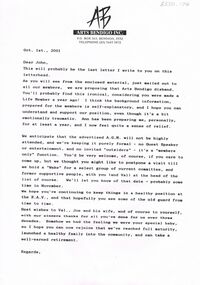 Document - MERLE HALL COLLECTION: LETTER TO JOHN LITTLE 2001