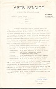 Document - MERLE HALL COLLECTION: LETTER FROM ARTS BENDIGO  TO LOCAL COUNCILS RE FORMATION OF ARTS BENDIGO