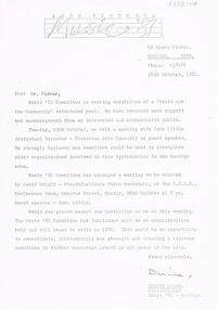 Document - MERLE HALL COLLECTION: LETTER FROM ARTS VICTORIA MUSIC '81 TO DR FISHER