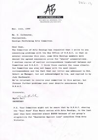 Document - MERLE HALL COLLECTION: ARTS BENDIGO: COLLECTION OF 1999 CORRESPONDENCE  BETWEEN AB AND BRAC