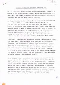Document - MERLE HALL COLLECTION: 'A BRIEF BACKGROUND ON ''ARTS BENDIGO'' INC.'
