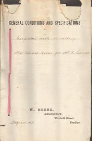 Document - MARKS COLLECTION: SPECIFICATIONS FOR CARPENTERS WORK IN ERECTING NEW BILLIARD ROOM FOR GEO LANSELL, 1st February, 1893