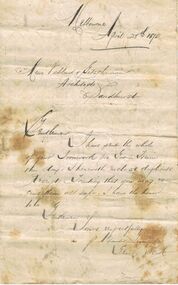 Document - MARKS COLLECTION: LETTER TO MESSRS VAHLAND & GETSCHMAN, ARCHITECTS, SANDHURST, 25th April, 1875