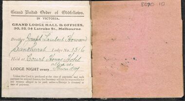 Book - LODGE COLLECTION: JOSEPH LAMBERT HOWARD BOOKLET, 5th November, 1915
