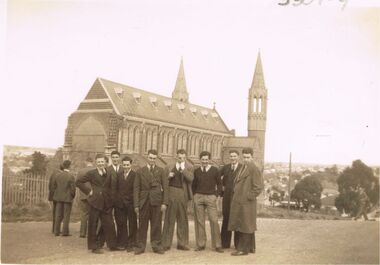 Photograph - JORDAN COLLECTION: GROUP OF MALES WITH SACRED HEART CATHEDRAL IN BACKGROUND