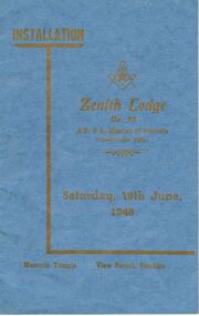 Book - LODGE COLLECTION: ZENITH LODGE NO. 52 PROGRAM, JUNE 1948, Saturday 19th June, 1948