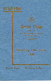Book - LODGE COLLECTION: ZENITH LODGE NO. 52 PROGRAM, JUNE 1948, Saturday 19th June, 1948