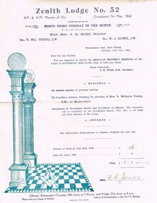 Document - LODGE COLLECTION: ZENITH LODGE NO. 52 AGENDA FOR MONTHLY MEETING 1940, 10th June, 1940