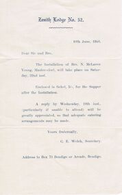 Document - LODGE COLLECTION: ZENITH LODGE NO. 52, 1940, 10th June, 1940
