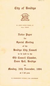 Document - JOAN O'SHEA COLLECTION: CITY OF BENDIGO, Monday 26th November