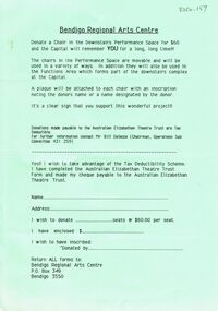 Document - MERLE HALL COLLECTION: BENDIGO REGIONAL ARTS CENTRE  INFORMATION RE DONATING CHAIR TO CAPITAL