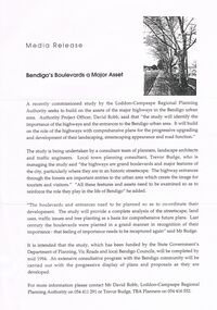 Document - MERLE HALL COLLECTION: DOCUMENTS RELATING TO BENDIGO HIGHWAY ENTRANCES & BOULEVARDS STUDY