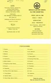 Document - PETER ELLIS COLLECTION: BENDIGO CLUB FIRST ANNUAL OLD TIME BALL, 1st June, 1984
