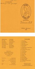 Document - PETER ELLIS COLLECTION: FALCONS NETBALL CLUB DEBUTANTE BALL, 29th July, 1988