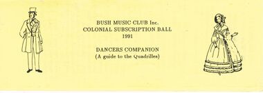 Document - PETER ELLIS COLLECTION: BUSH MUSIC CLUB COLONIAL BALL, 1991