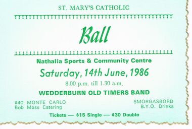 Document - PETER ELLIS COLLECTION: ST. MARY'S CATHOLIC BALL, 14th June, 1986