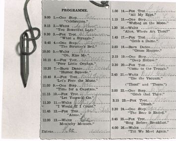 Photograph - PETER ELLIS COLLECTION: DANCE CARD PROGRAMME