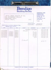 Document - MERLE HALL COLLECTION: BANK RECORDS FOR MUSIC ADVANCEMENT SOCIETY OF BENDIGO