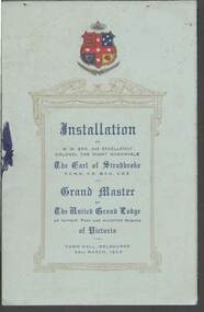 Document - MASONIC SOCIETY EVENTS (VARIOUS): INSTALLATION OF GRAND MASTER, 26th March, 1924