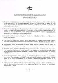 Document - PETER ELLIS COLLECTION: INVESTITURE AT GOVERNMENT HOUSE