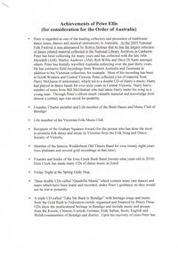 Document - PETER ELLIS COLLECTION: ORDER OF AUSTRALIA