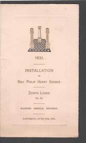 Document - MASONIC SOCIETY EVENTS (VARIOUS): INSTALLATION OF BRO PHILIP HENRY SEEBER, 27th June, 1931