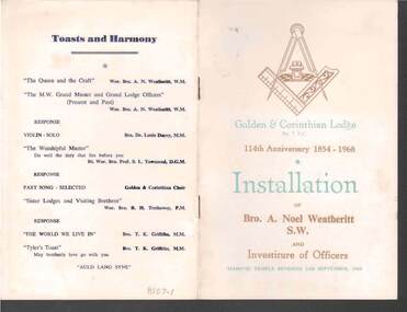 Document - MASONIC SOCIETY EVENTS (VARIOUS) - GOLDEN & CORINTHIAN LODGE, 14th September, 1968