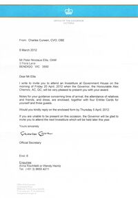 Document - PETER ELLIS COLLECTION: LETTER TO PETER ELLIS FROM CHARLES CURWEN