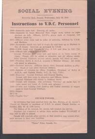 Document - R.S.L. BENDIGO COLLECTION: SOCIAL EVENING INSTRUCTIONS TO V.D.C. PERSONNEL, 19th July, 1944