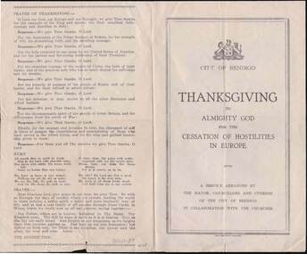 Document - R.S.L. BENDIGO COLLECTION: CESSATION OF HOSTILITIES IN EUROPE SERVICE