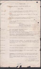 Document - R.S.L. BENDIGO COLLECTION: TIME TABLE FOR R.S.L. VICTORY BALL 1951, 21st August, 1951