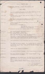 Document - R.S.L. BENDIGO COLLECTION: TIME TABLE FOR R.S.L. VICTORY BALL 1951, 21st August, 1951
