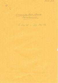 Document - MERLE HALL COLLECTION: BOUND '' COMMUNITY ARTS CENTRE CORRESPONDENCE'' 4/7/68 T0 29/12/72