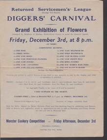 Document - R.S.L. BENDIGO COLLECTION: RSL DIGGERS CARNIVAL, Friday 3rd December