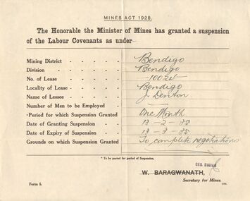 Document - MCCOLL, RANKIN AND STANISTREET  COLLECTION:  SUSPENSION OF LABOUR COVENANTS