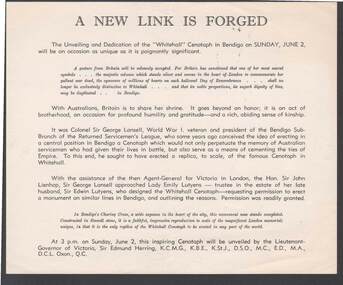 Document - R.S.L. BENDIGO COLLECTION: BENDIGO'S 'WHITEHALL' CENOTAPH