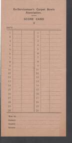 Document - R.S.L. BENDIGO COLLECTION:  SCORE CARD