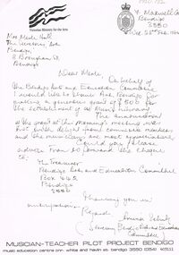 Document - MERLE HALL COLLECTION: CORRESPONDENCE RE ESTABLISHMENT OF A MUSIC LIBRARY