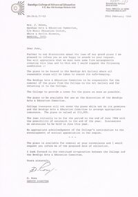 Document - MERLE HALL COLLECTION: CORRESPONDENCE RE GRAND PIANO FROM BCAE 1984