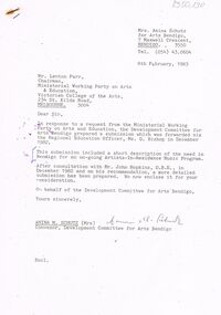 Document - MERLE HALL COLLECTION: SUBMISSION RE ARTISTS IN RESIDENCE MUSIC PROGRAM (1983)