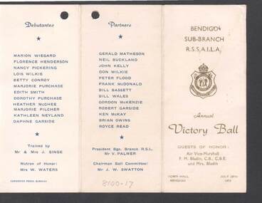 Document - R.S.L. BENDIGO COLLECTION: ANNUAL VICTORY BALL 1953