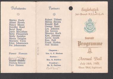 Document - R.S.L. BENDIGO COLLECTION: SOUVENIR PROGRAMME EAGLEHAWK RSL ANNUAL BALL 1948, 14th July, 1948