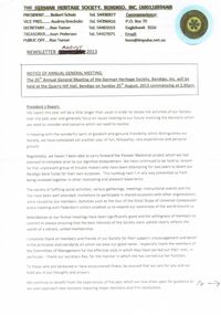 Document - GERMAN HERITAGE SOCIETY COLLECTION: NEWSLETTER AUGUST 2013