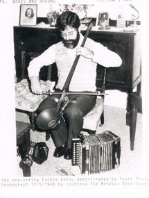Photograph - PETER ELLIS COLLECTION: PETER ELLIS PLAYING ONE-STRING FIDDLE, 17th May, 1986