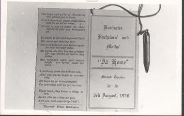 Photograph - PETER ELLIS COLLECTION: DANCE PROGRAMME, 3rd August, 1936