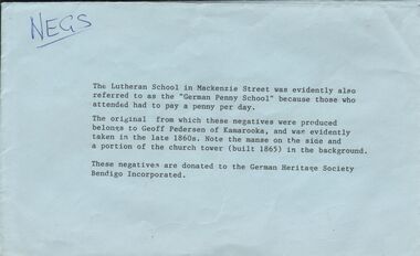 Negative - GERMAN HERITAGE SOCIETY COLLECTION: LUTHERAN SCHOOL - MACKENZIE STREET