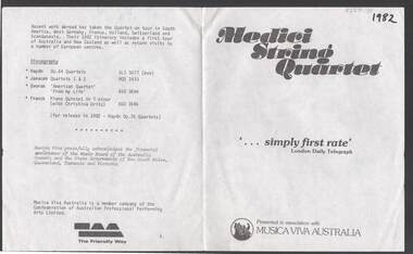 Document - MERLE HALL COLLECTION: BENDIGO PERFORMANCE OF ''MEDICI STRING QUARTET''