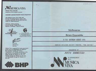 Document - MERLE HALL COLLECTION: BENDIGO PERFORMANCE OF ''MELBOURNE BRASS ENSEMBLE''